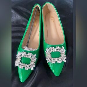 Vibrant Green embellished flats